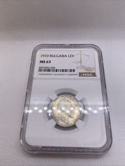 1910 1 LEVA BULGARIA NGC MS63 RARE Very HIGH GRADE