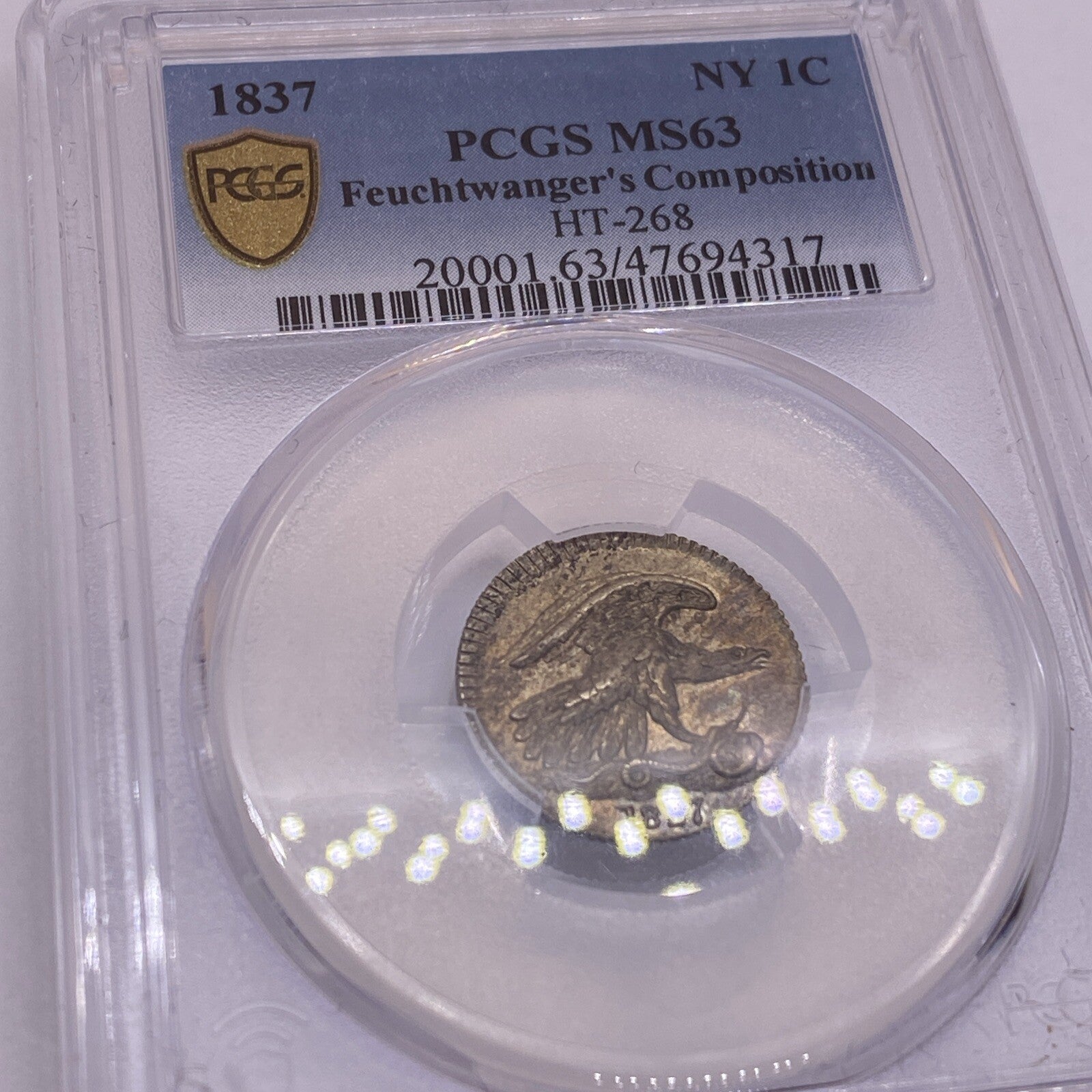 1837 Feuchtwanger 1C PCGS MS63 Beautiful Coin Looks Great Unique Rare High Grade