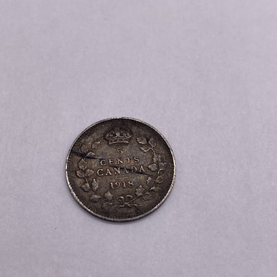 1918 CANADA 5 CENT SILVER COIN Canadian Five Cents #9177-10