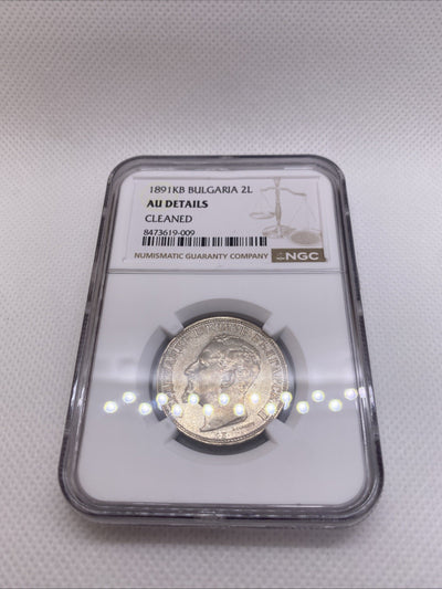 1891 2 Leva Bulgaria Silver Coin NGC AU Details  Alexander I Coin RARE