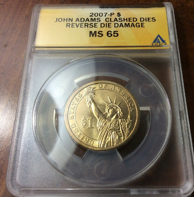 2007 John Adams Presidential Dollar Die Clash Anacs MS65 Rare ERROR COIN **567