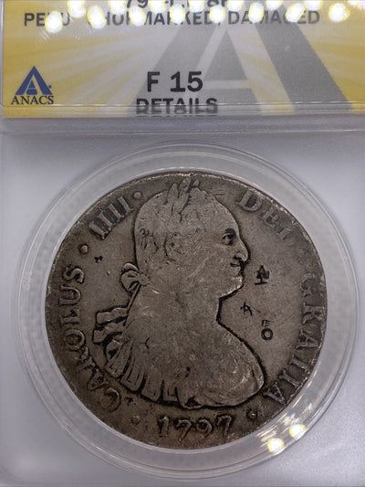 1797 8 Reales Lima Peru Spanish Colonial Anacs F15 Details Chop Marks Charles IV