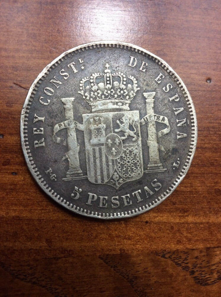 1893 ALFONSO XIII SPAIN  *18-93 PGL 5 PESETAS SILVER COIN #332
