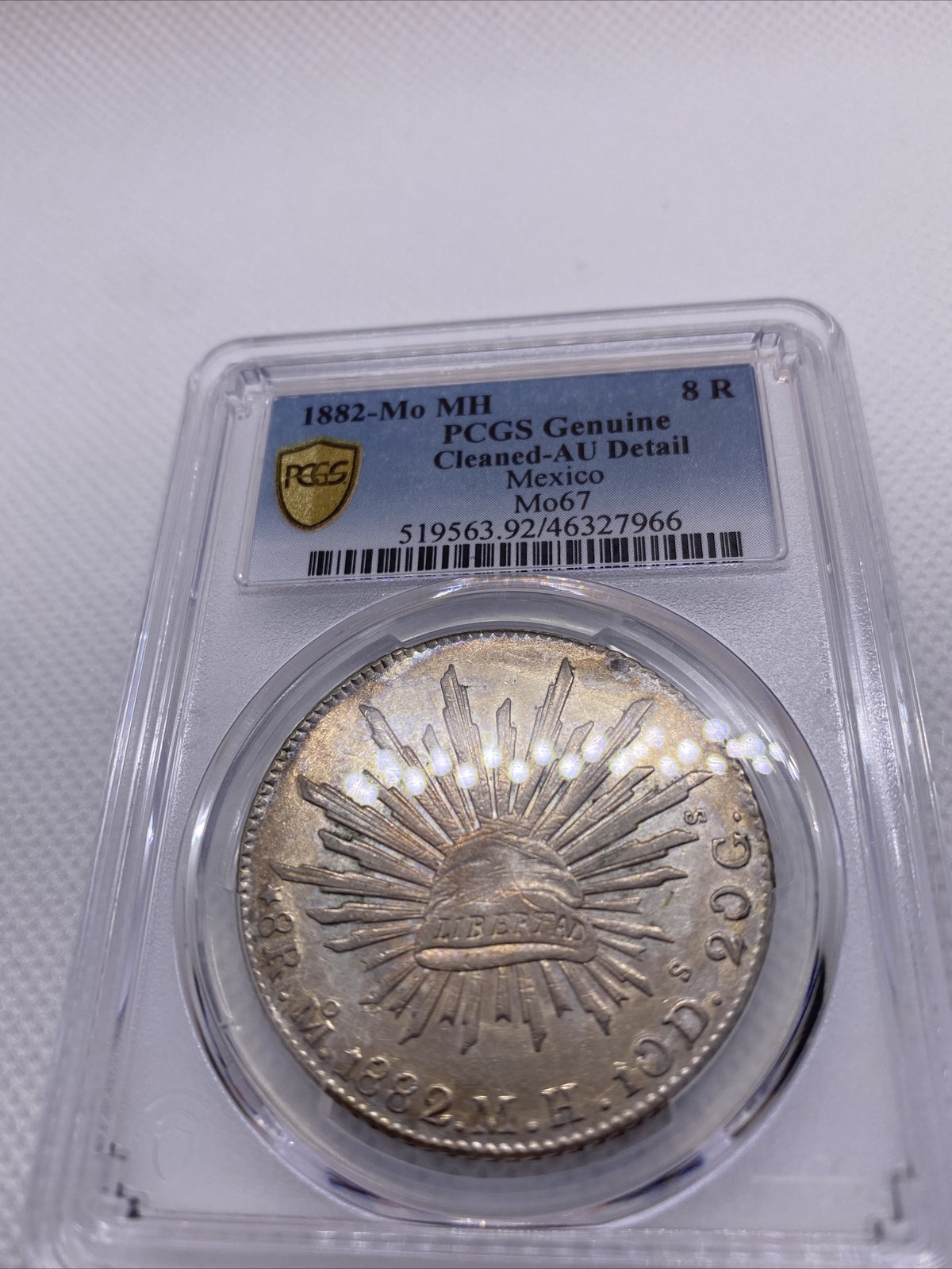 1882 MO MH 8 Reales Mexico Eagle Silver PCGS AU Details Beauty Toning RARE #7966