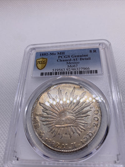 1882 MO MH 8 Reales Mexico Eagle Silver PCGS AU Details Beauty Toning RARE #7966