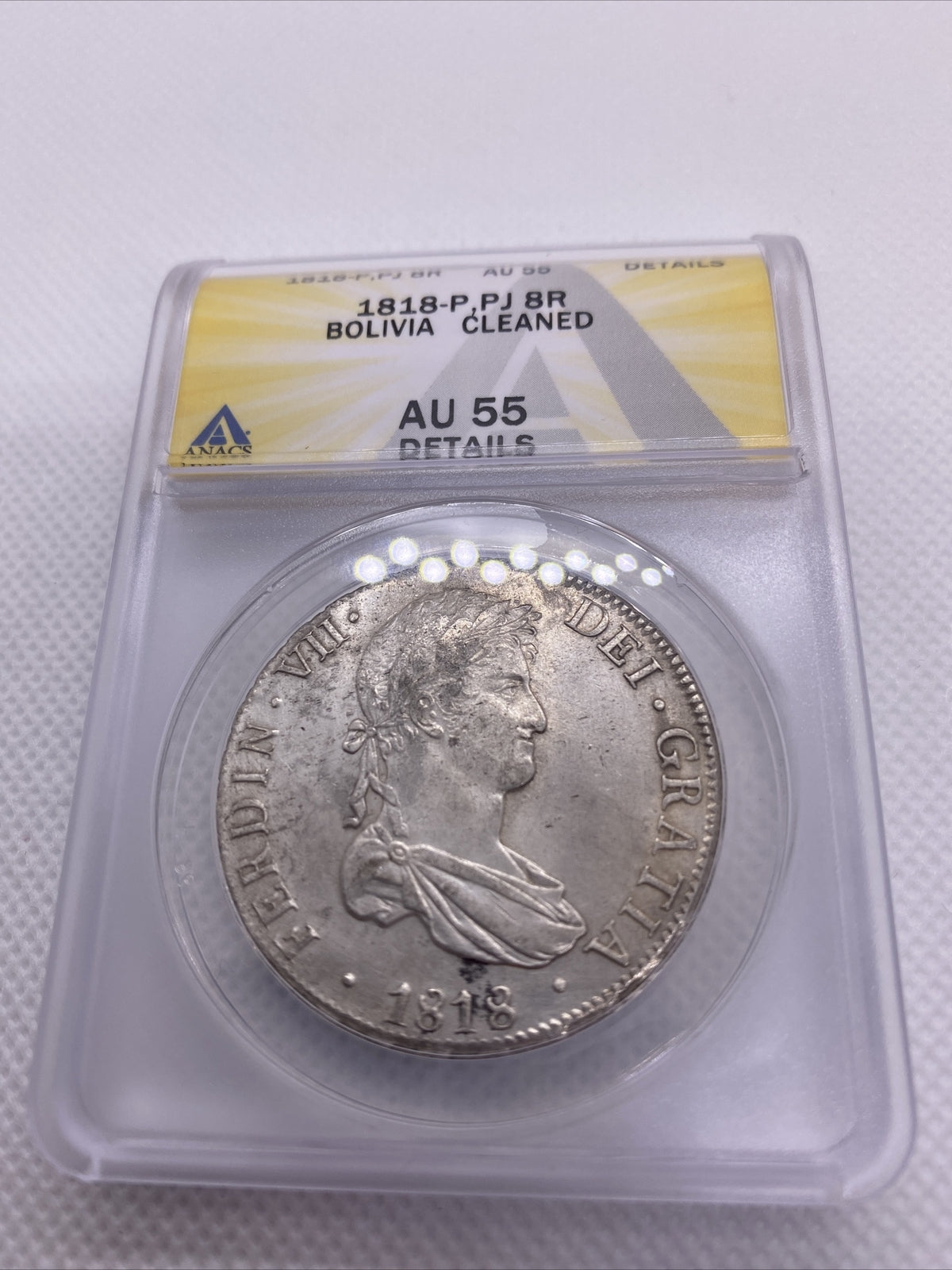 1818 PTS PJ Bolivia Silver 8R 8 Reales AU 55 Details Anacs Silver Potosi #562