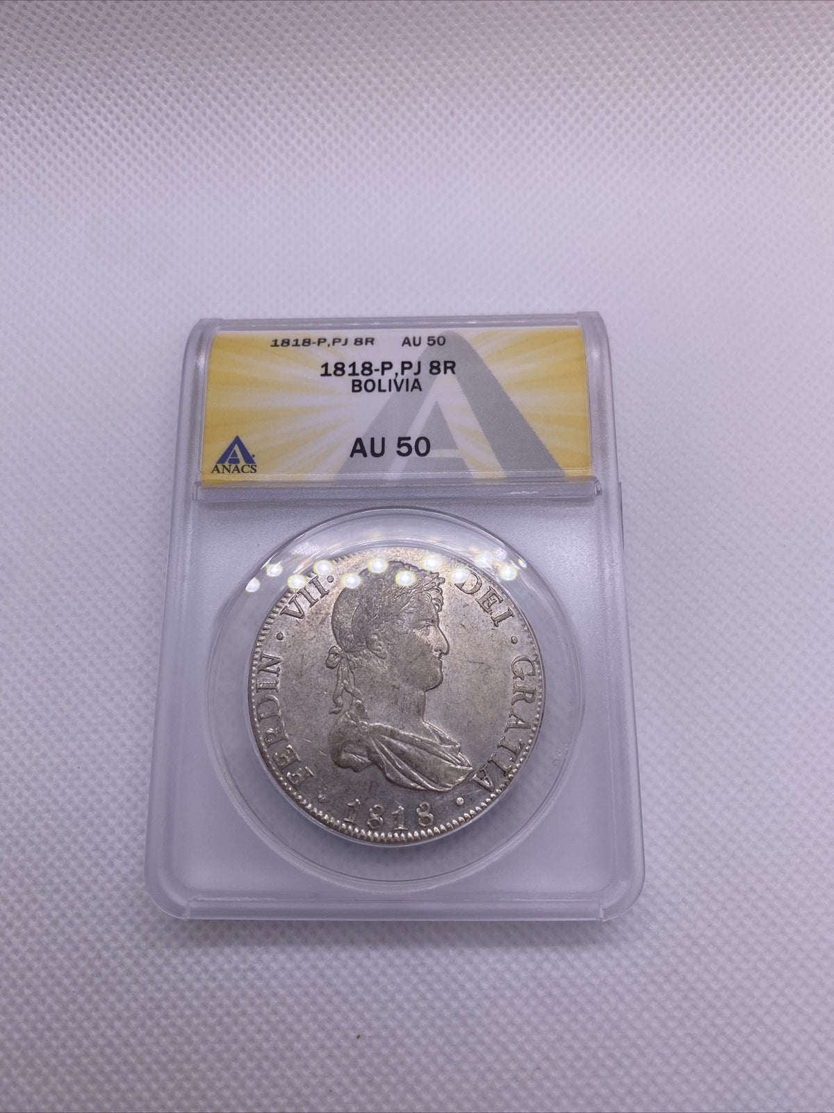 1818 PTS PJ Bolivia Silver 8R 8 Reales AU 50 Anacs Silver Potosi Mint #559