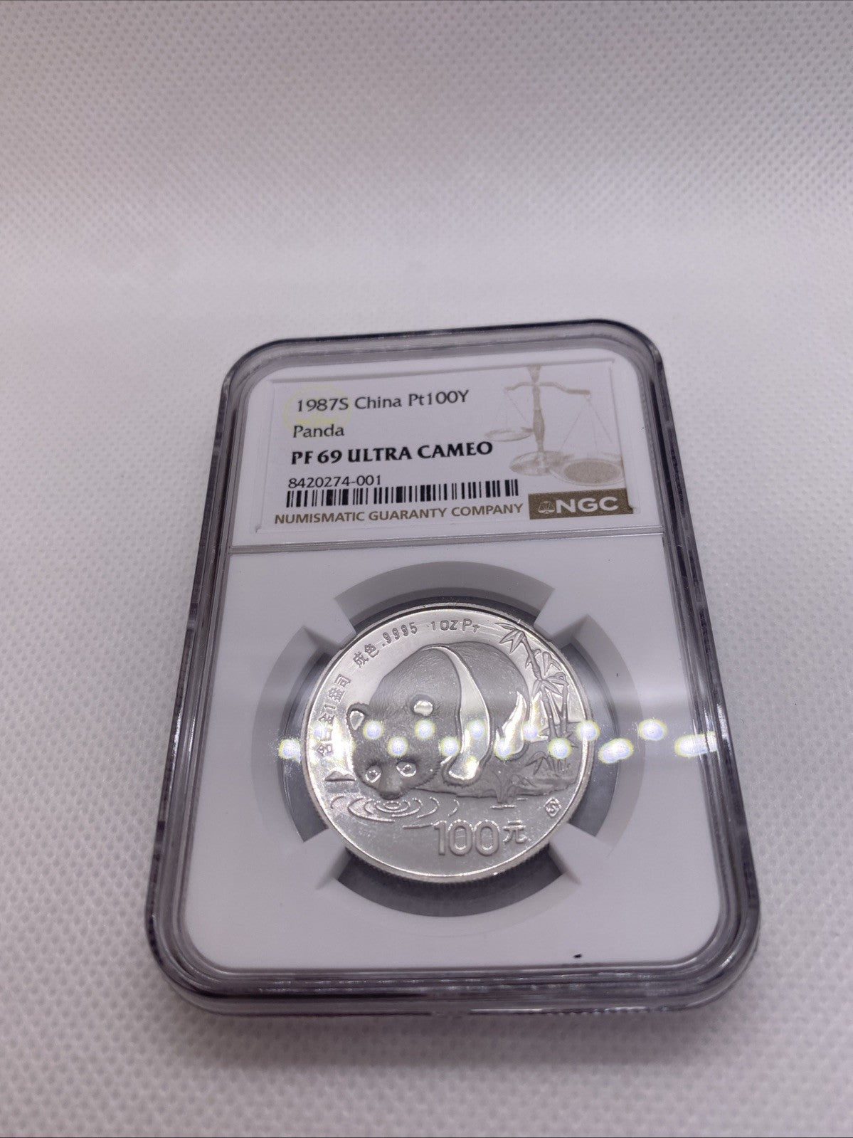 1987 100 Yuan 1 Oz .9995 China Platinum Proof Coin Panda NGC PF69 Ultra Cameo 01