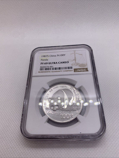 1987 100 Yuan 1 Oz .9995 China Platinum Proof Coin Panda NGC PF69 Ultra Cameo 01