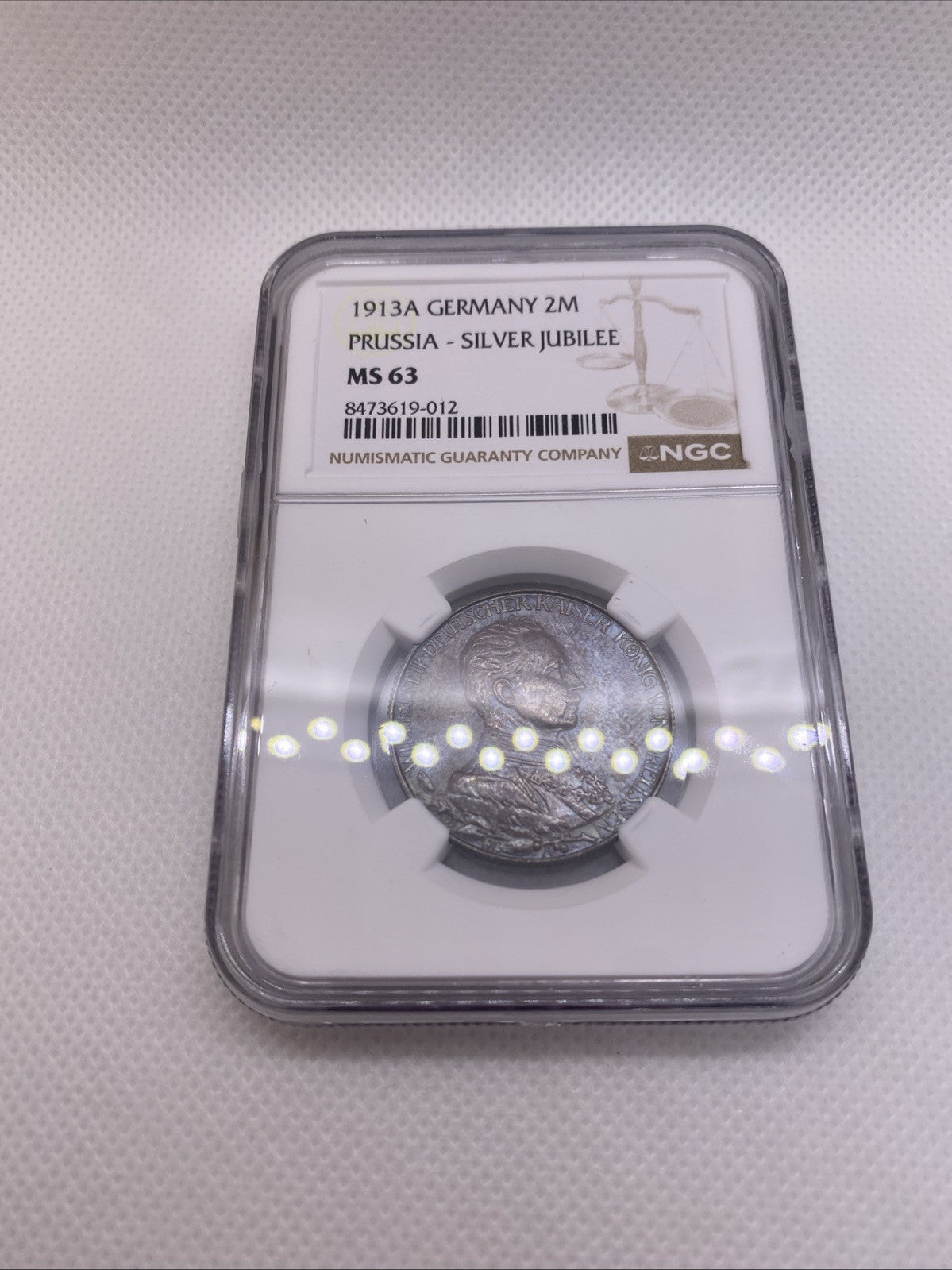 1913 A Two Mark Prussia Silver Jubilee  2M NGC MS63 Germany Silver Coin Toned