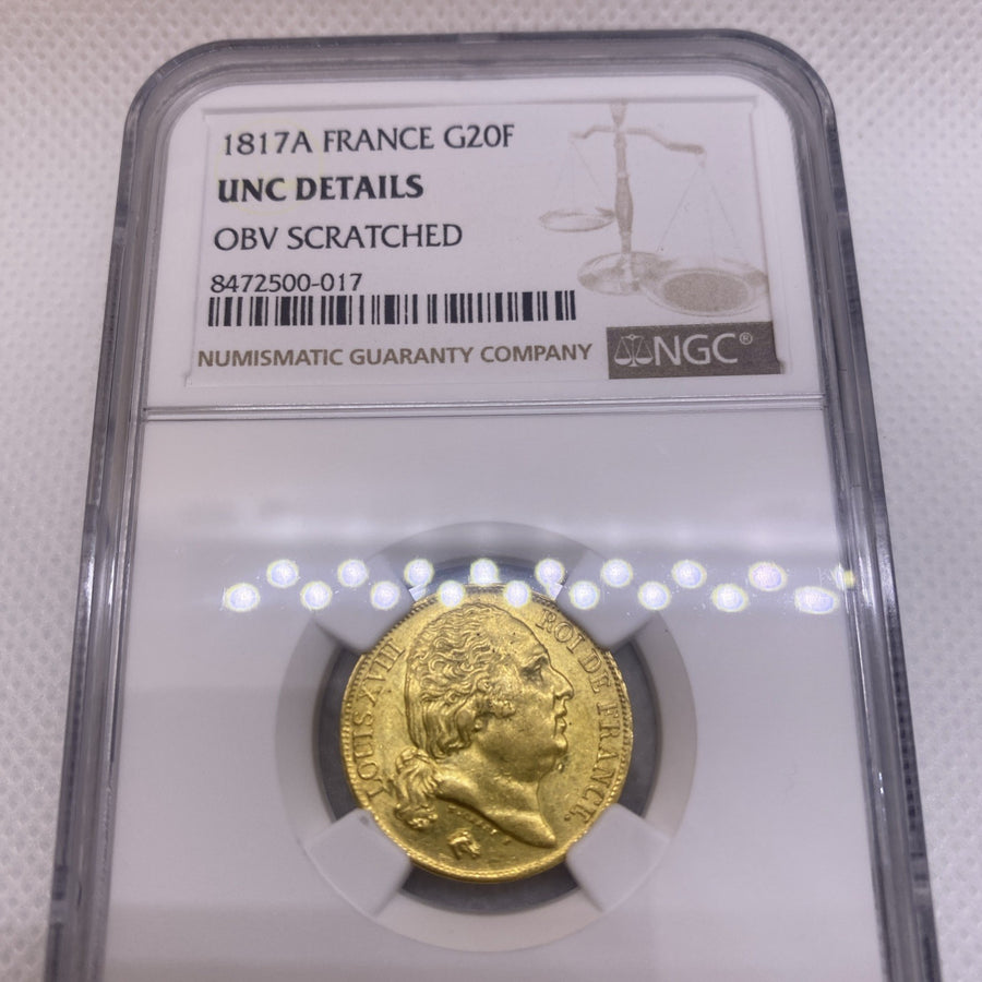 1817-A  NGC UNC Details France 20 Francs Beautiful  200+ Years Old Gold Coin