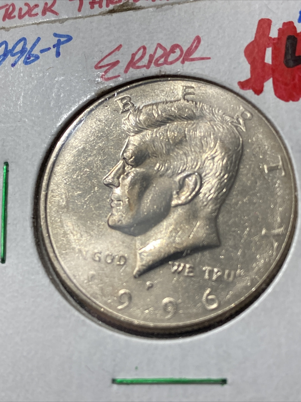 1998 P + 1996 P Kennedy Half Dollars + 1976 Quarter - Struck through Mint Errors