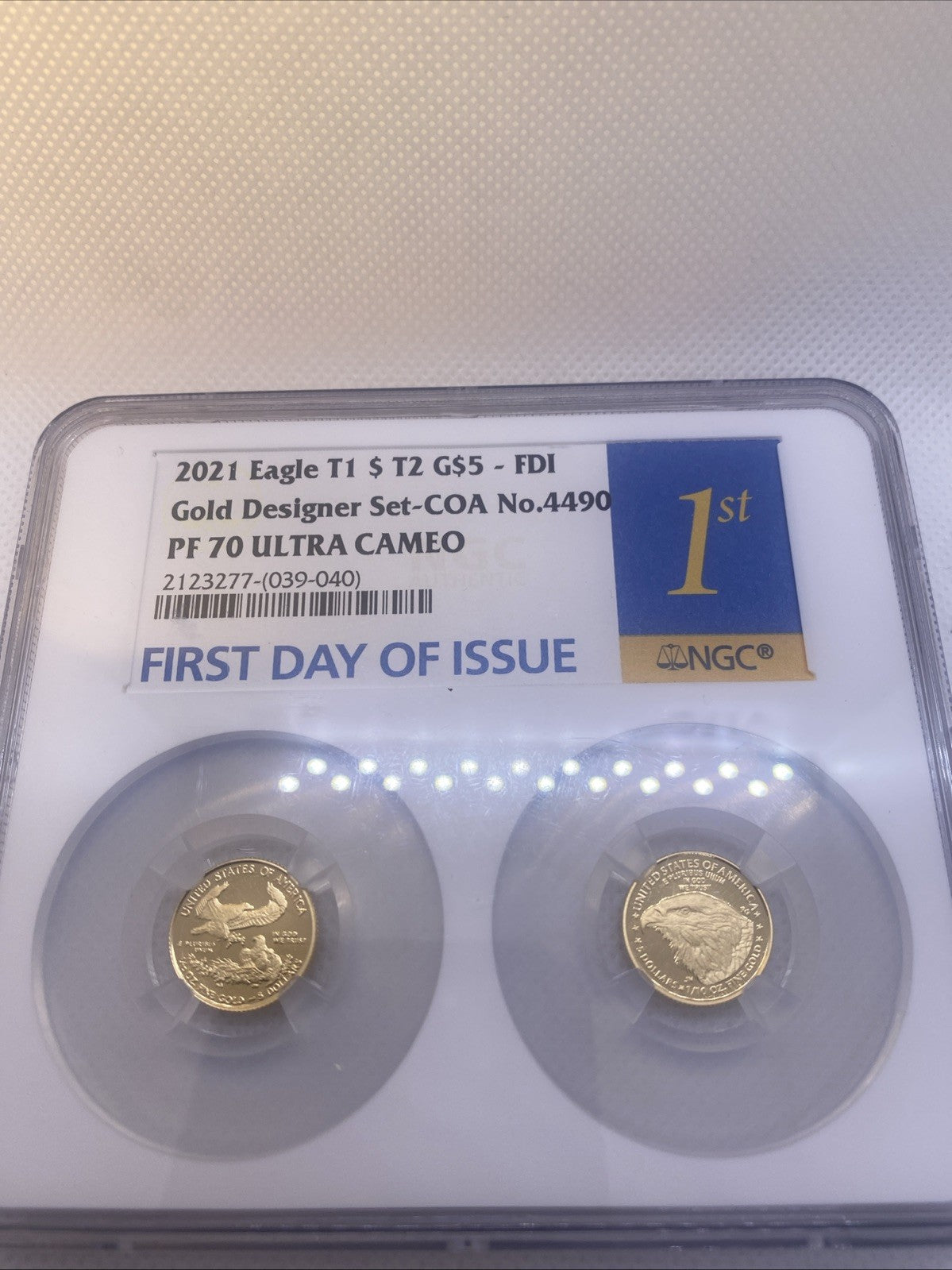 2021-W T1 and T2 Set Designer Ed. Gold Eagle 1/10 oz NGC PF70 FDOI First Day