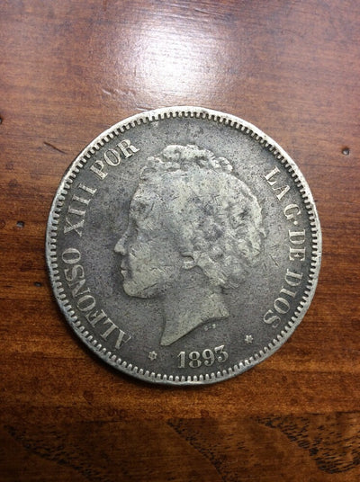 1893 ALFONSO XIII SPAIN  *18-93 PGL 5 PESETAS SILVER COIN #332