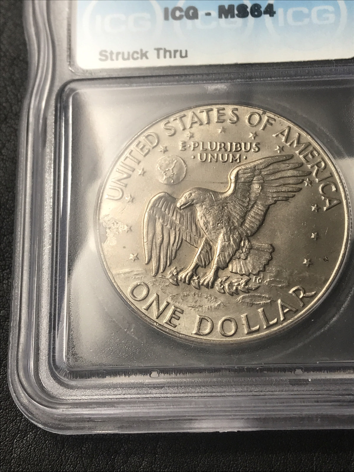 1974 D Eisenhower Dollar ICG MS64 Struck Through $1 Ike Dollar *HIGH GRADE ERROR