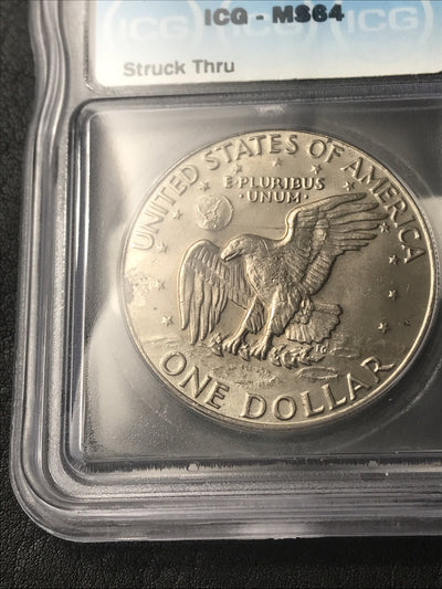 1974 D Eisenhower Dollar ICG MS64 Struck Through $1 Ike Dollar *HIGH GRADE ERROR