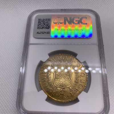 1753 SO J Chile 8 Escudos Gold Coin NGC AU Graded RARE