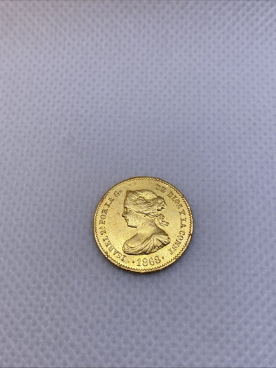 1868 4 Escudos Isabel II Gold Coin Rare