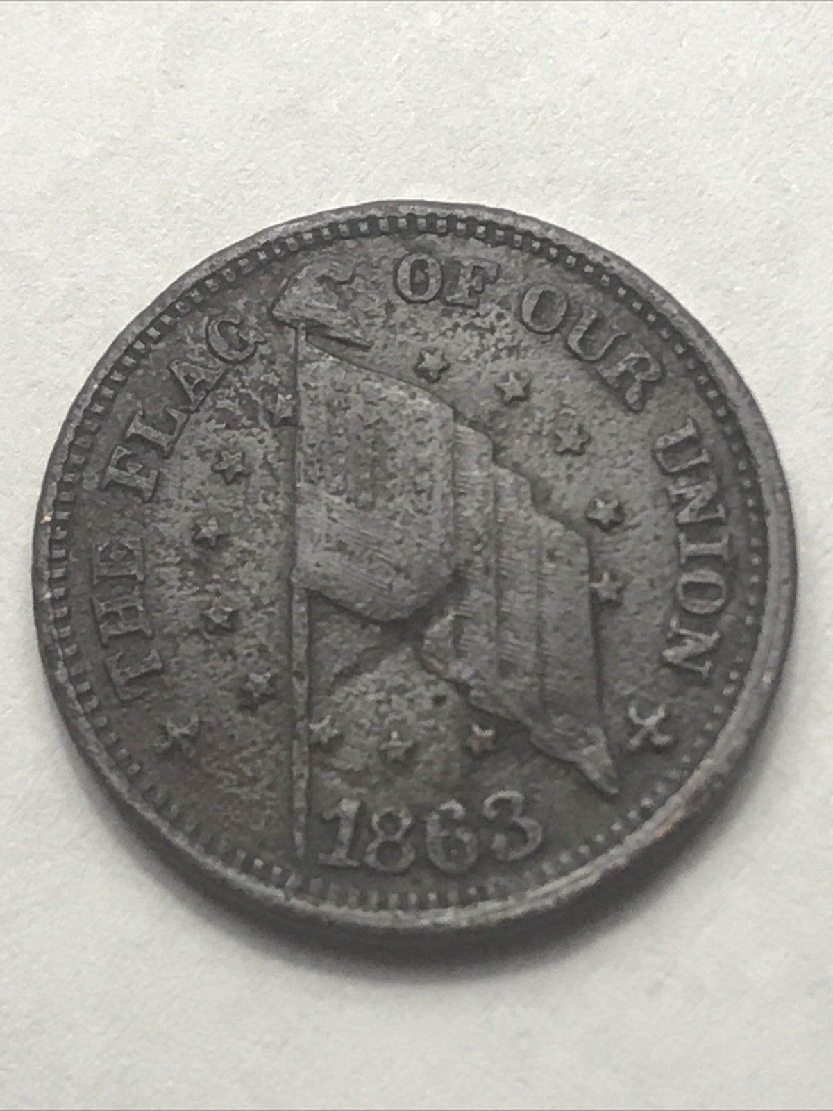 1863 CWT Civil War Token Fuld 207/409b The Flag  Shoot Him on the Spot Dix