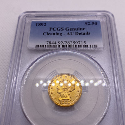 1892 Quarter Eagle $2.50 Gold Coin - NGC Graded AU Details VERY RARE Low Mintage