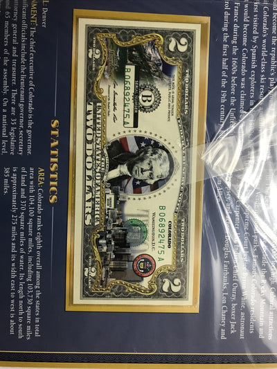 COLORIZED $2 NOTE SET COLORADO and WASHINGTON, D.C. GENUINE LEGAL TENDER #2