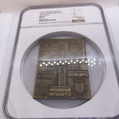 1972 Portugal Public Transportation Transportation Medal Brass NGC Graded MS65