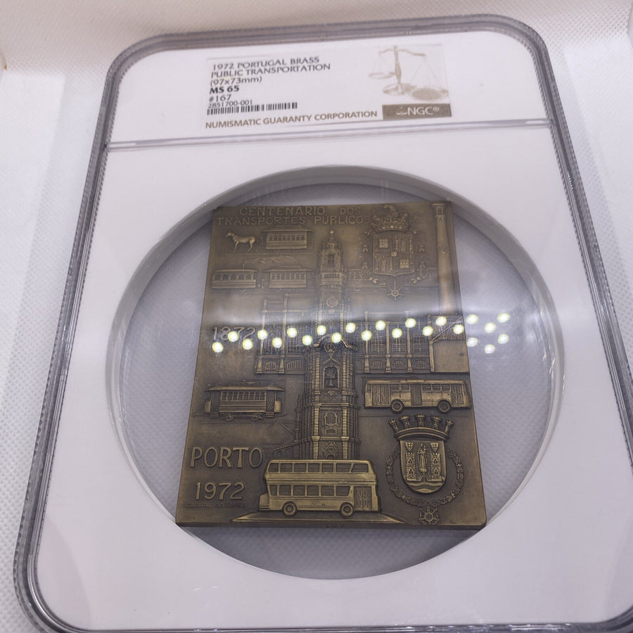 1972 Portugal Public Transportation Transportation Medal Brass NGC Graded MS65