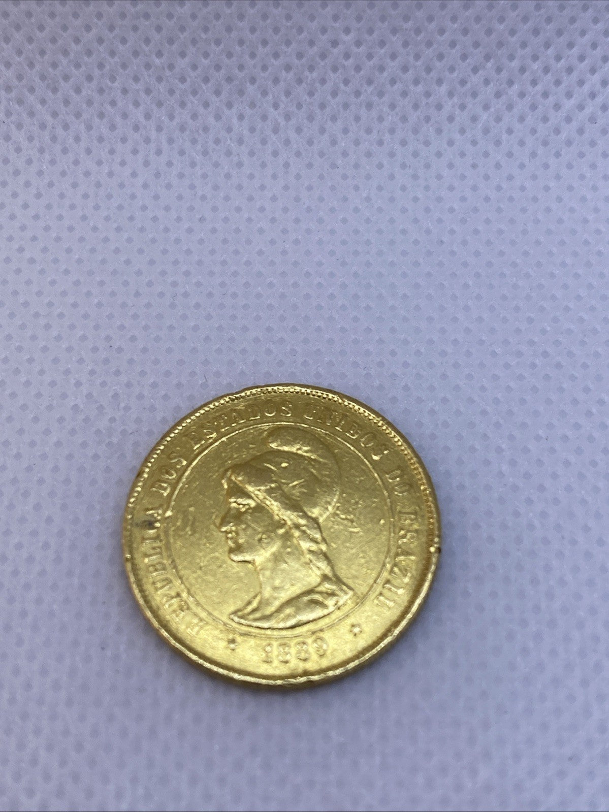 1889 10000 Reis Brazil Gold Coin Beautiful Rare
