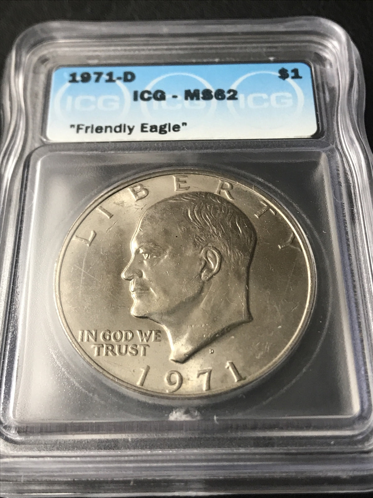 1971 D  Eisenhower IKE Dollar Friendly Eagle ICG MS62 UNC MS 62 RARE #2101
