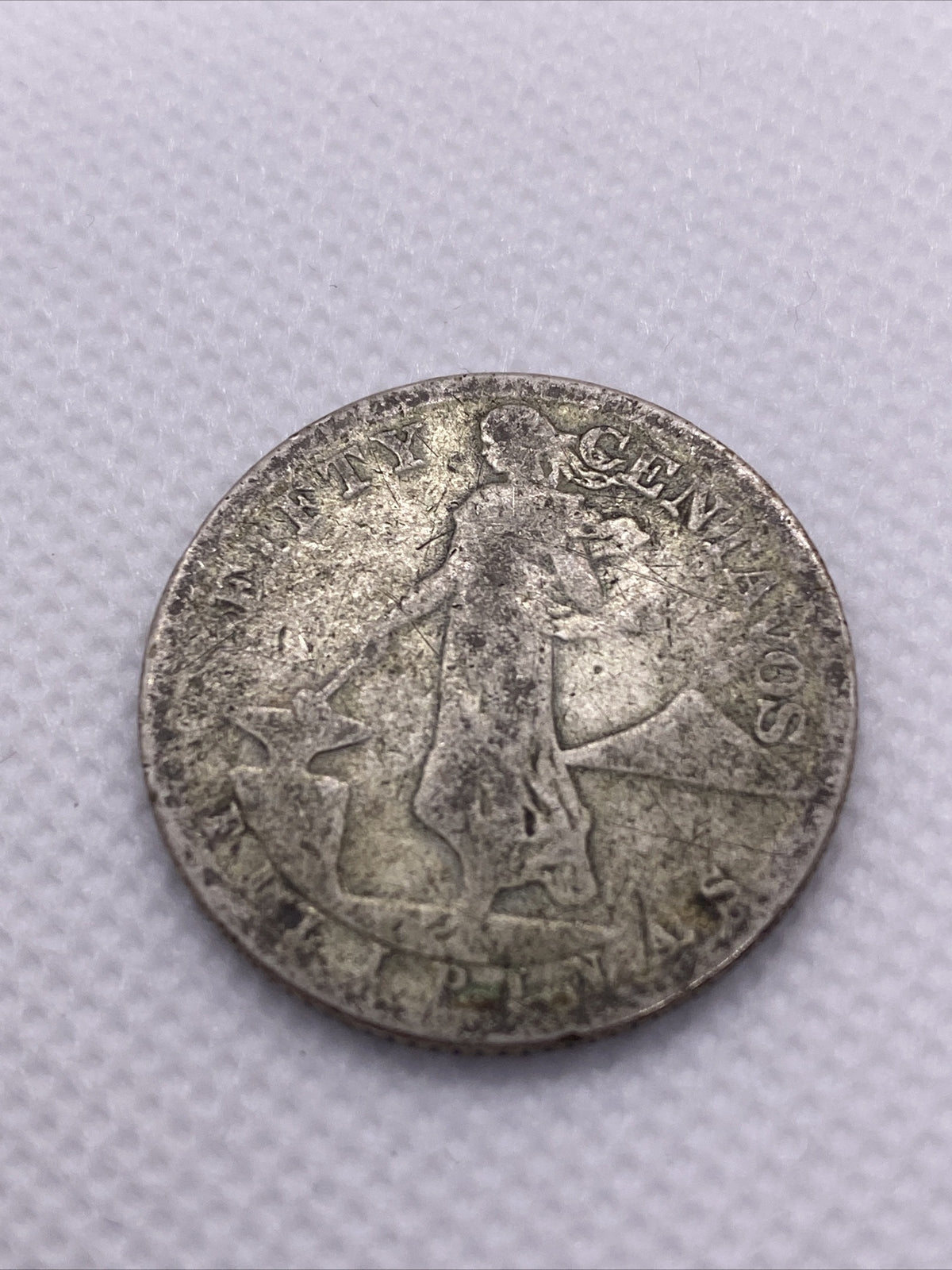 1918 S 50 Centavos Philippines San Francisco Mint Silver Coin Fifty Centavos