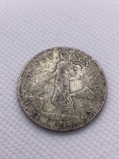 1918 S 50 Centavos Philippines San Francisco Mint Silver Coin Fifty Centavos