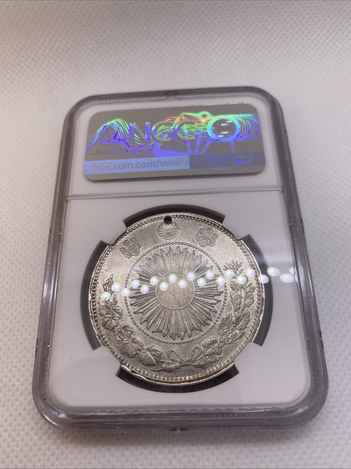 M3 1870 Japan Yen Type 1 NGC AU Det Holed Silver Coin Graded By NGC #502-005