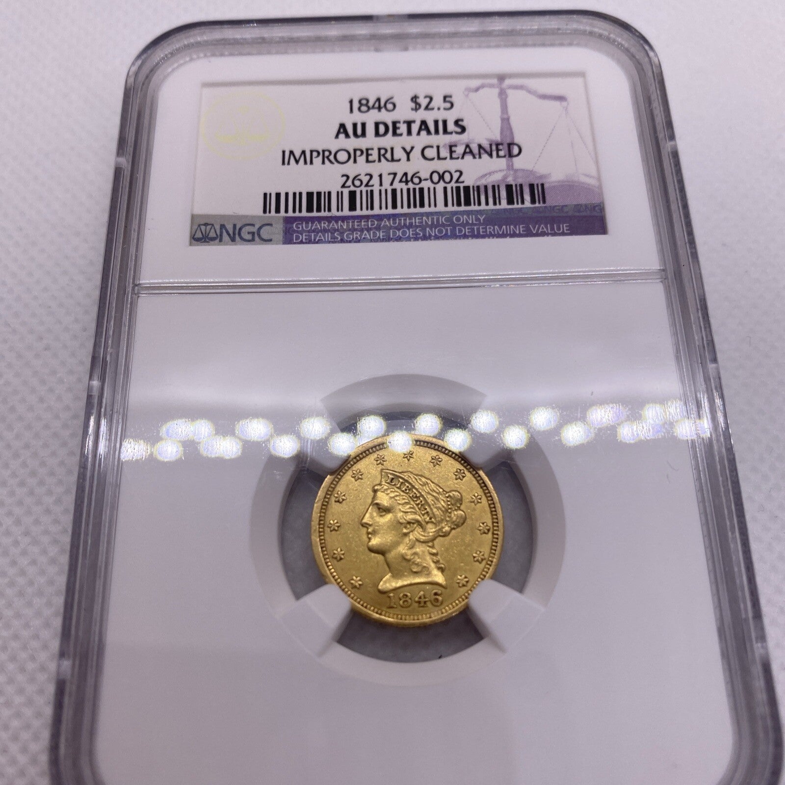 1846 $2.50 Liberty Gold Quarter Eagle AU Details NGC Key Date VERY RARE
