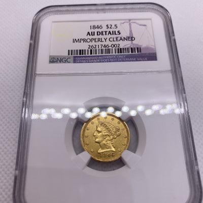1846 $2.50 Liberty Gold Quarter Eagle AU Details NGC Key Date VERY RARE