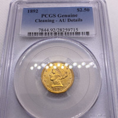 1892 Quarter Eagle $2.50 Gold Coin - NGC Graded AU Details VERY RARE Low Mintage