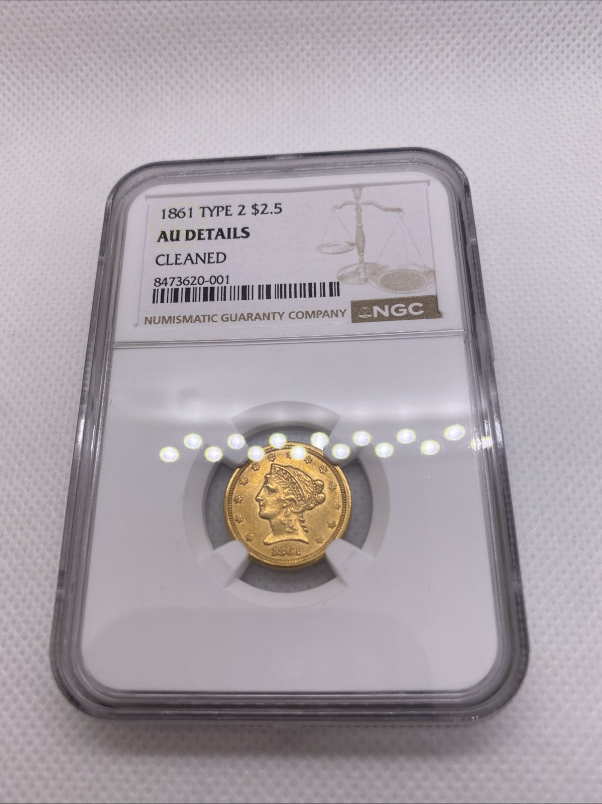 1861 Type 2 $2.5 Gold Liberty Quarter Eagle NGC AU Details Civil War Gold