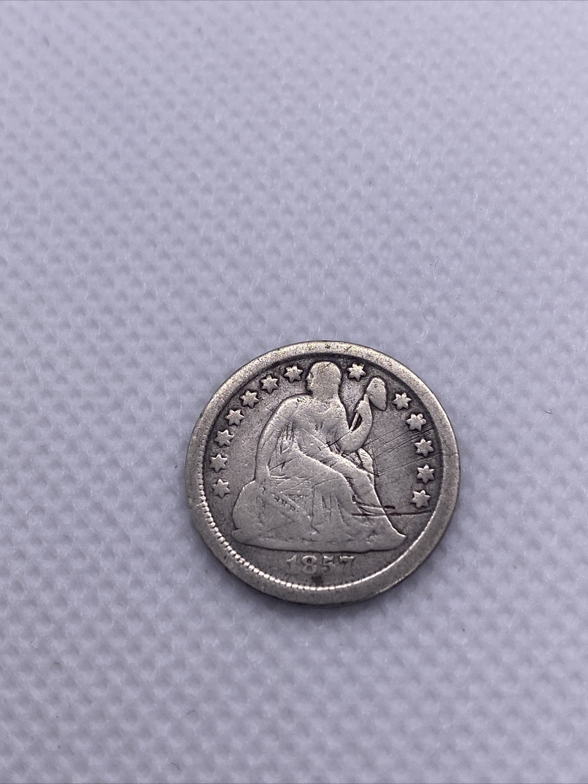 1857 Seated Liberty Dime Ten Cents Silver 10c Coin Great Looking #72325