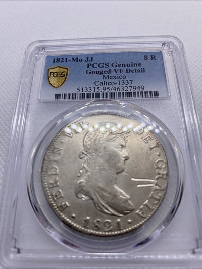 1821 Mo JJ Mexico 8 Reales Silver Ferdinand VII Calico-1337 PCGS VF Det #7949