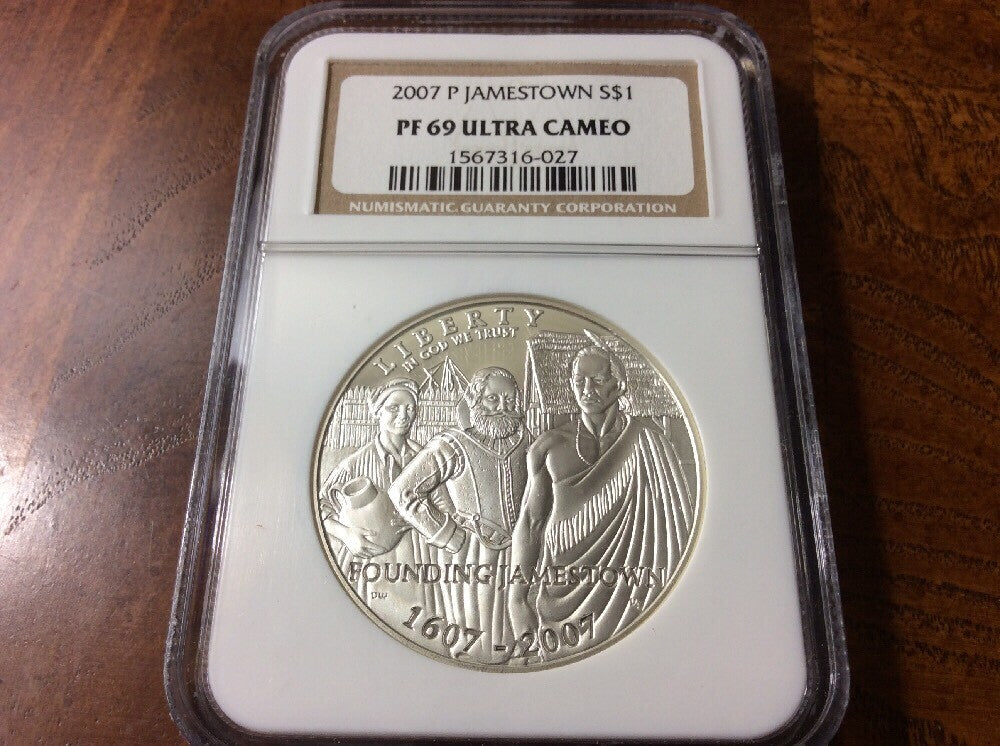 2007 JAMESTOWN PROOF COMMEM. SILVER PF 69 DOLLAR NGC PF69 ULTRA CAMEO