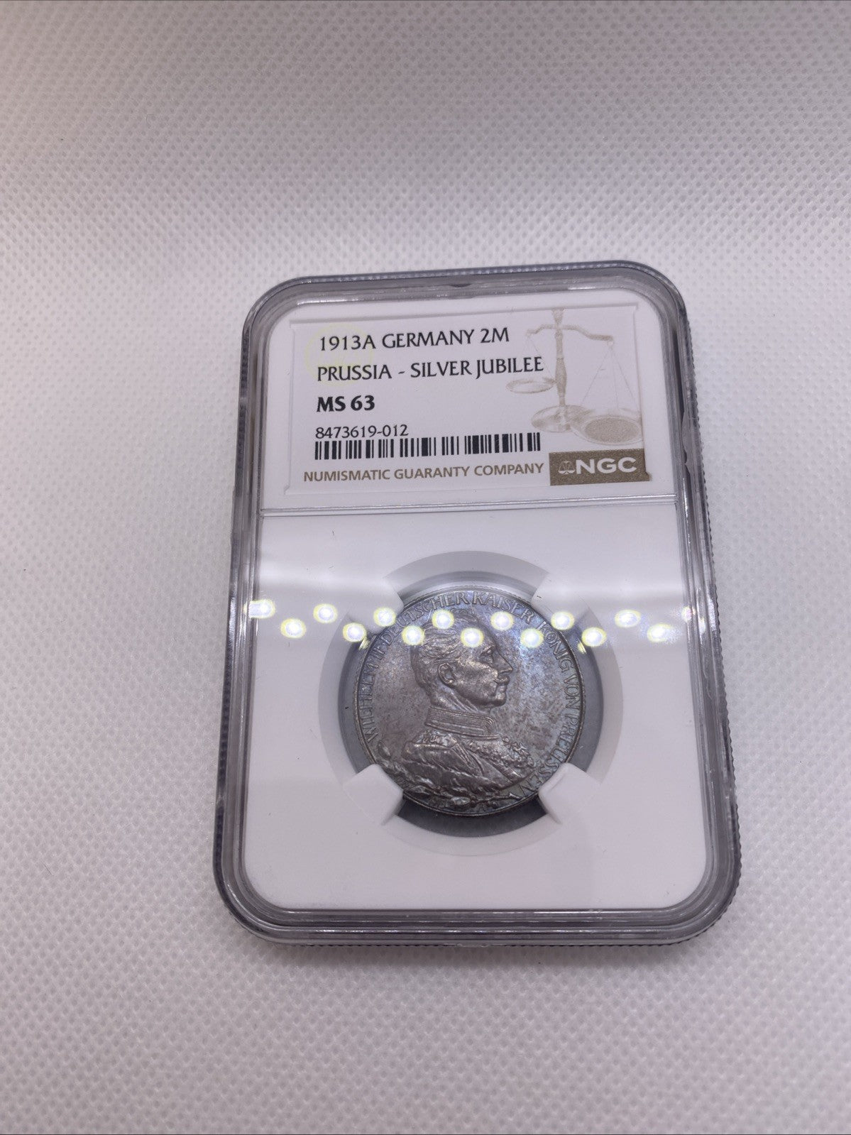 1913 A Two Mark Prussia Silver Jubilee  2M NGC MS63 Germany Silver Coin Toned