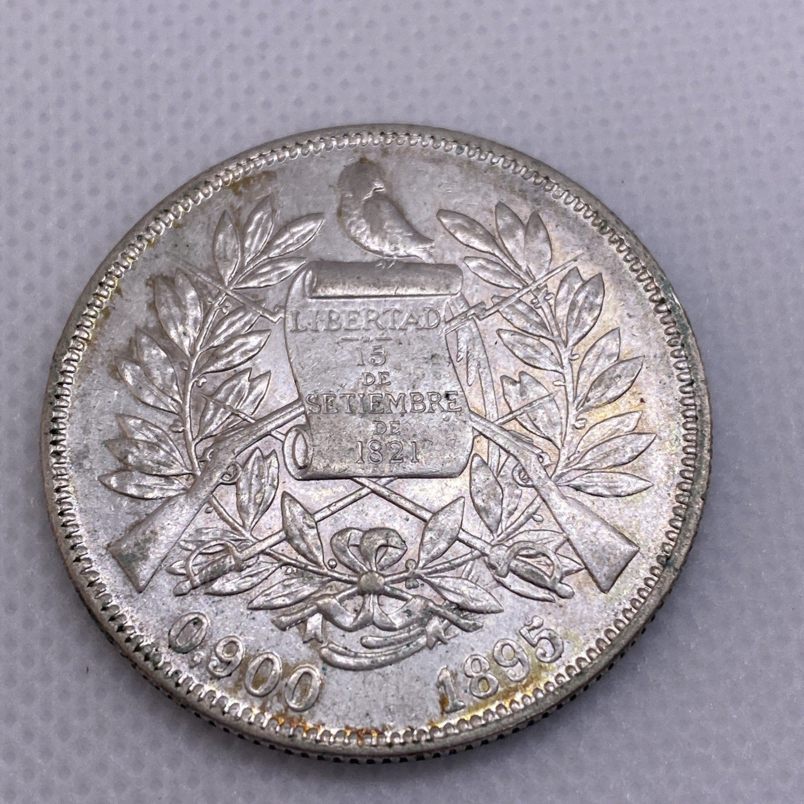 1895 Guatemala 1 Peso Large Silver Coin
