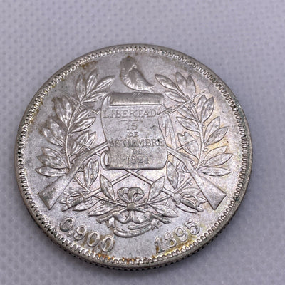 1895 Guatemala 1 Peso Large Silver Coin
