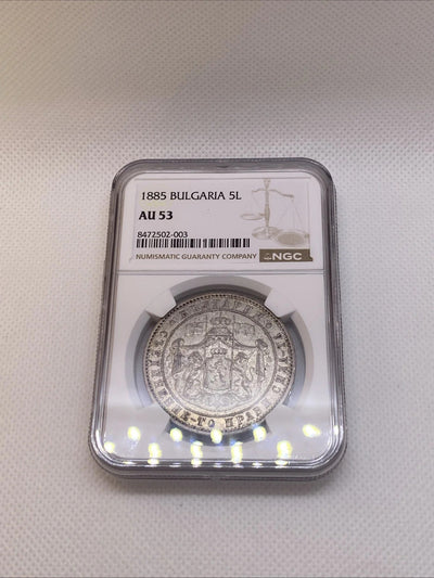 Bulgaria Alexander I 1885 5 Leva Silver Coin NGC AU53 Beautiful Coin RARE
