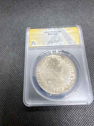 1817 PTS Bolivia 8 Reales 8R Anacs AU50 Silver Coin Colonial Rare