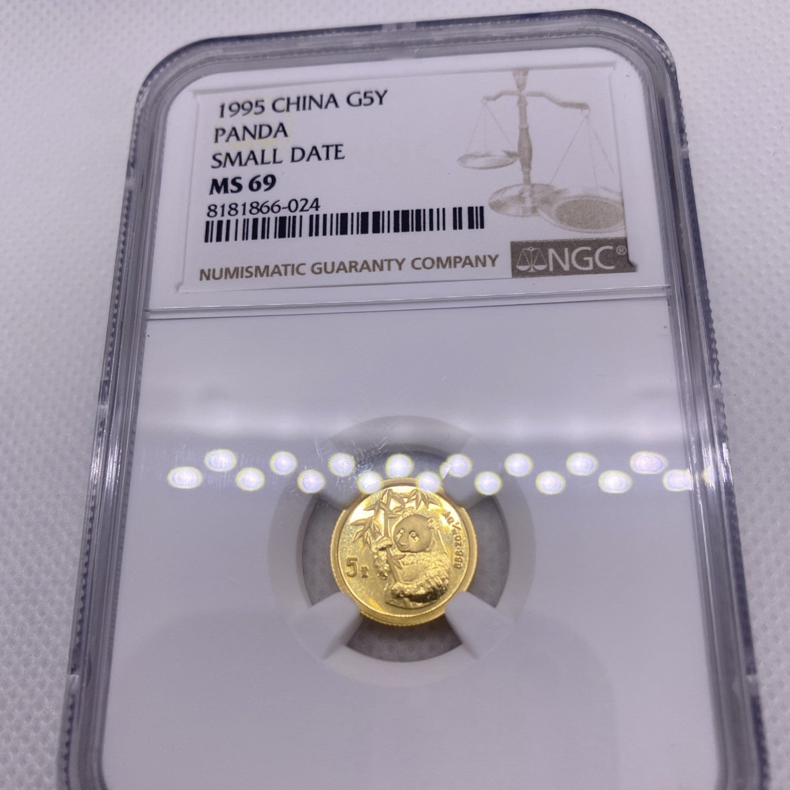 1995 SMALL DATE GOLD CHINESE  5 YUAN PANDA Coin 5Y NGC MS69 CHINA GOLD COIN