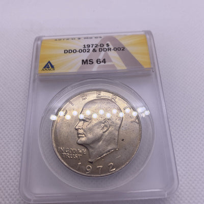 1972 D Eisenhower Ike Dollar DDO-002 & DDR-002  ANACS MS64