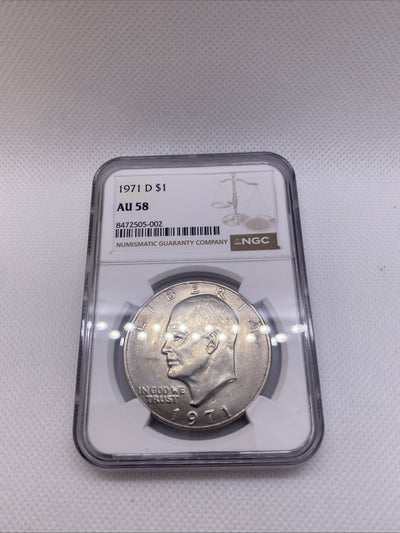 1971-D Eisenhower IKE Dollar NGC AU58 Type 1 Rev RDV-006 Friendly Eagle FS-901