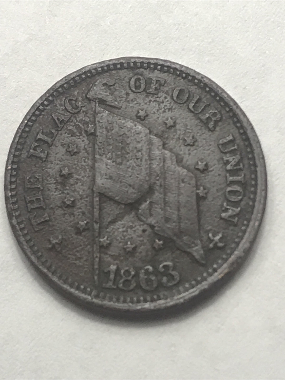 1863 CWT Civil War Token Fuld 207/409b The Flag  Shoot Him on the Spot Dix
