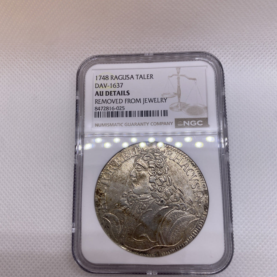 1748 Ragusa Taler Tallero NGC AU Details Silver Coin Large RARE