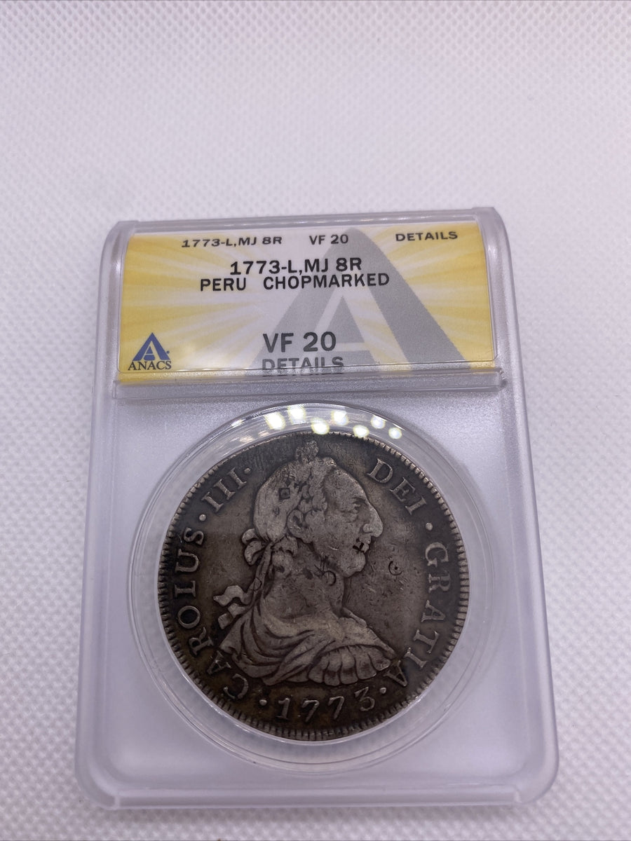 1773 8 Reales Lima Peru Chopmarks Anacs VF20 Details Carlos III (3) #560
